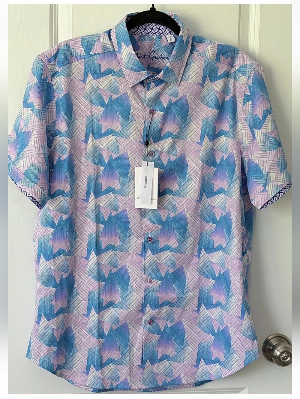 NWT Robert Graham Mens McCabe Short Sleeve Button Up Shirt Size L